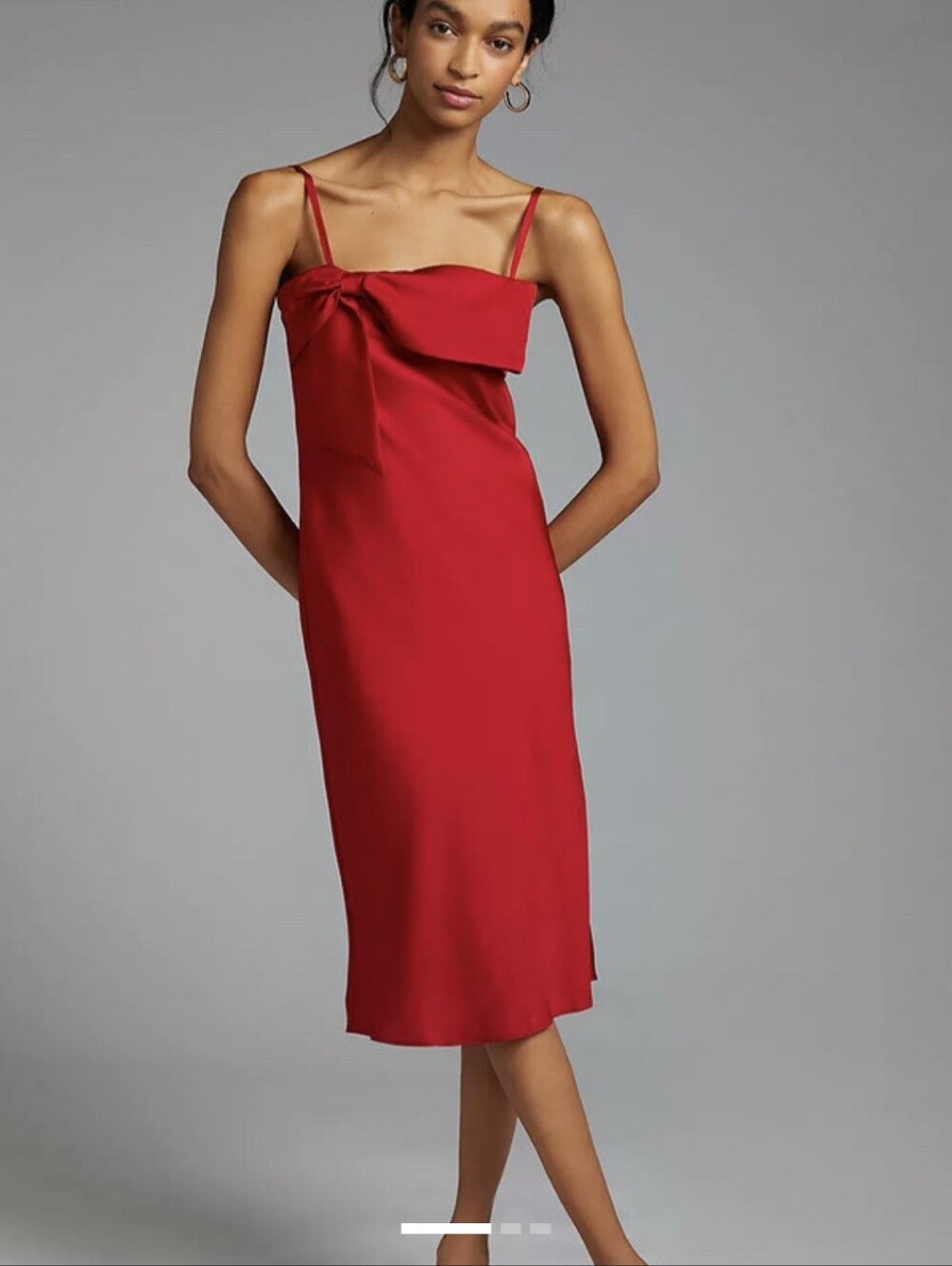 NWT Hutch Anthro Bow Front Red Satin Dress Spaghetti Strap Party Wedding Sz LP